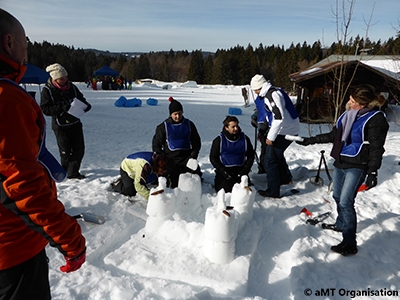 Collègues qui s'amusent dans la neige