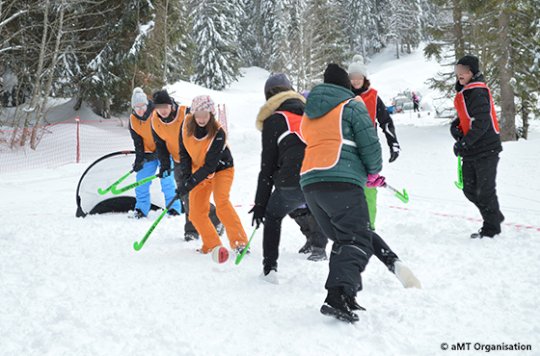 collègues entreprises qui jouent au hockey sur glace